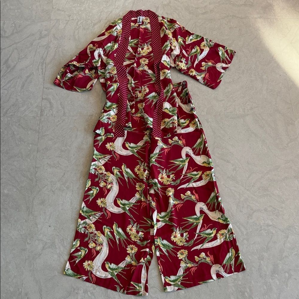 LOCO LINDO Floral Red kimono tropical pant set S